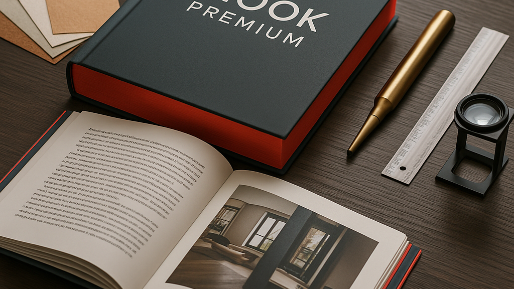 mook livre avec jaspage rouge et dorure argent